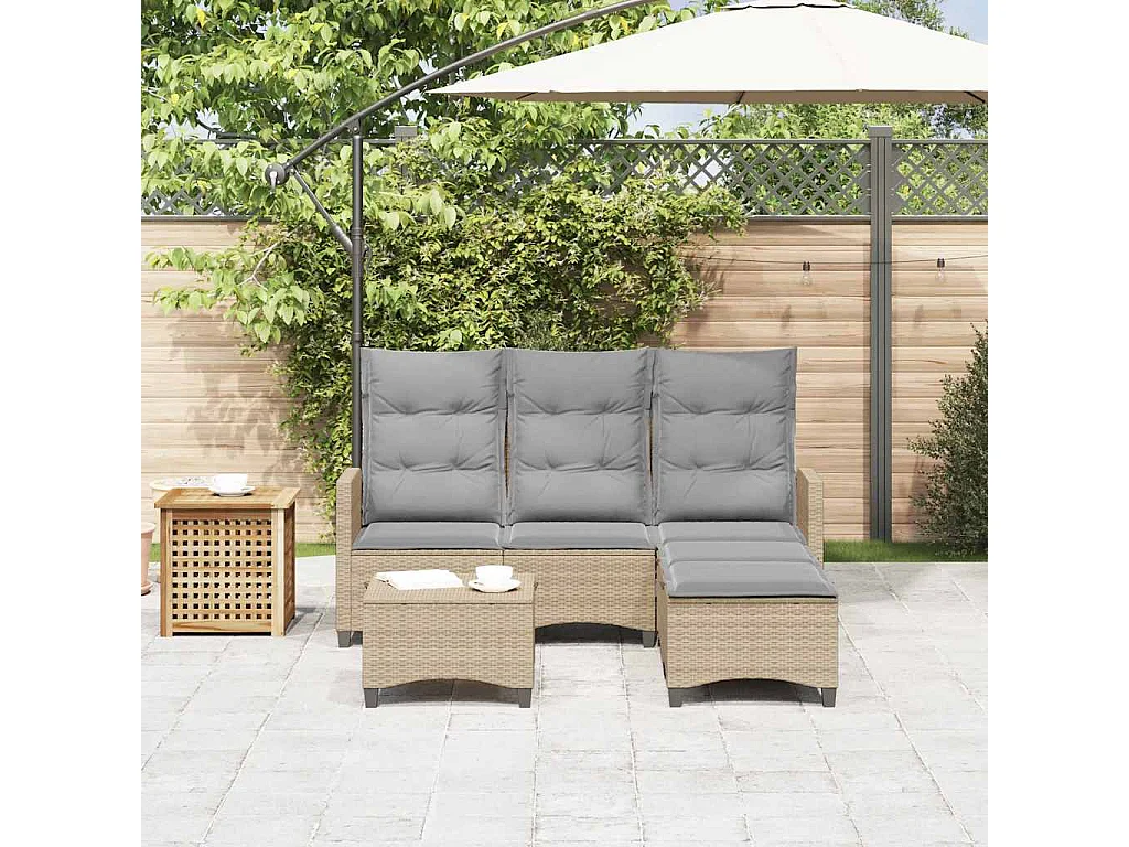 Salon de jardin avec coussins forme de L 3 pièces beige polyrotin