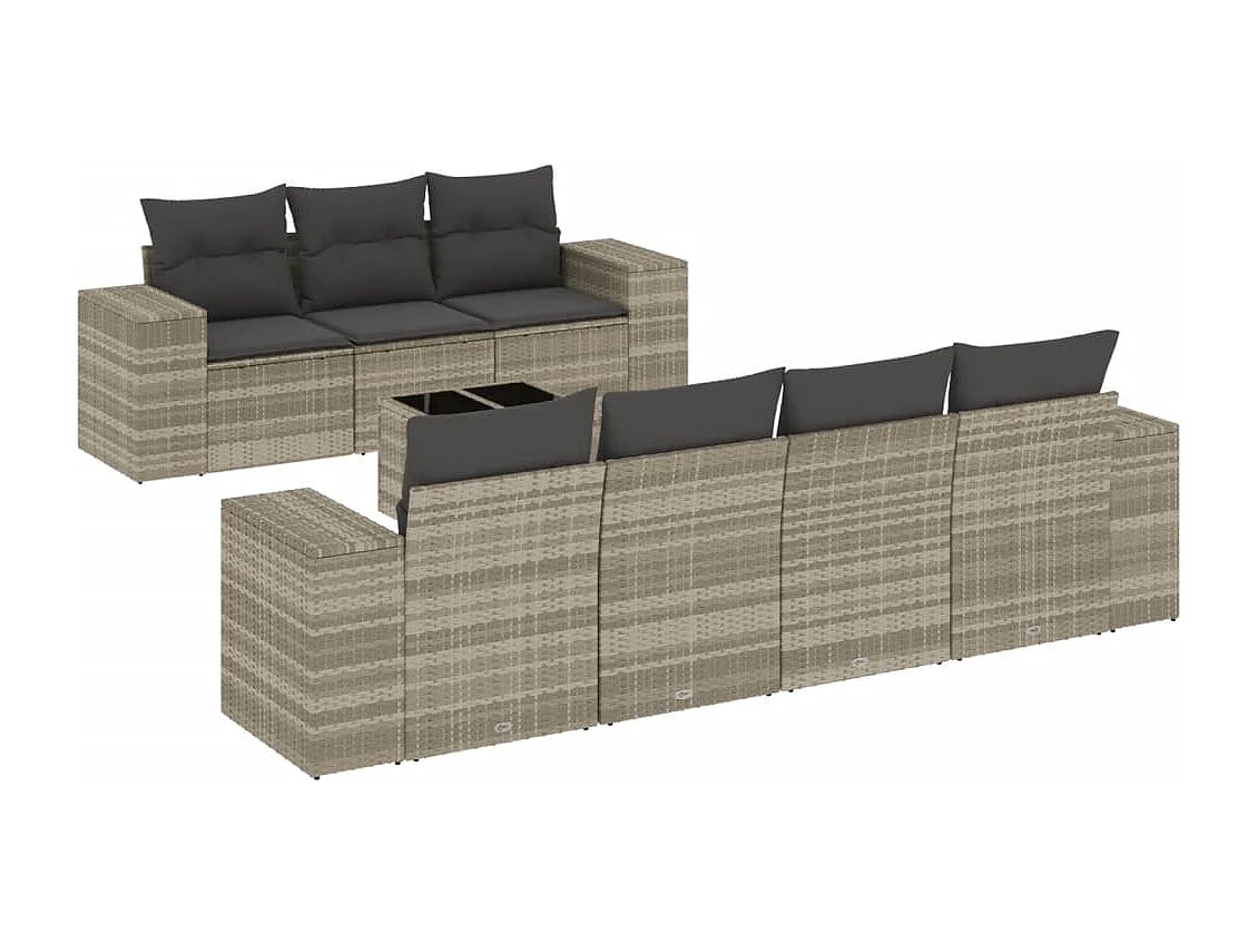 8-delige Loungeset met kussens poly rattan lichtgrijs
