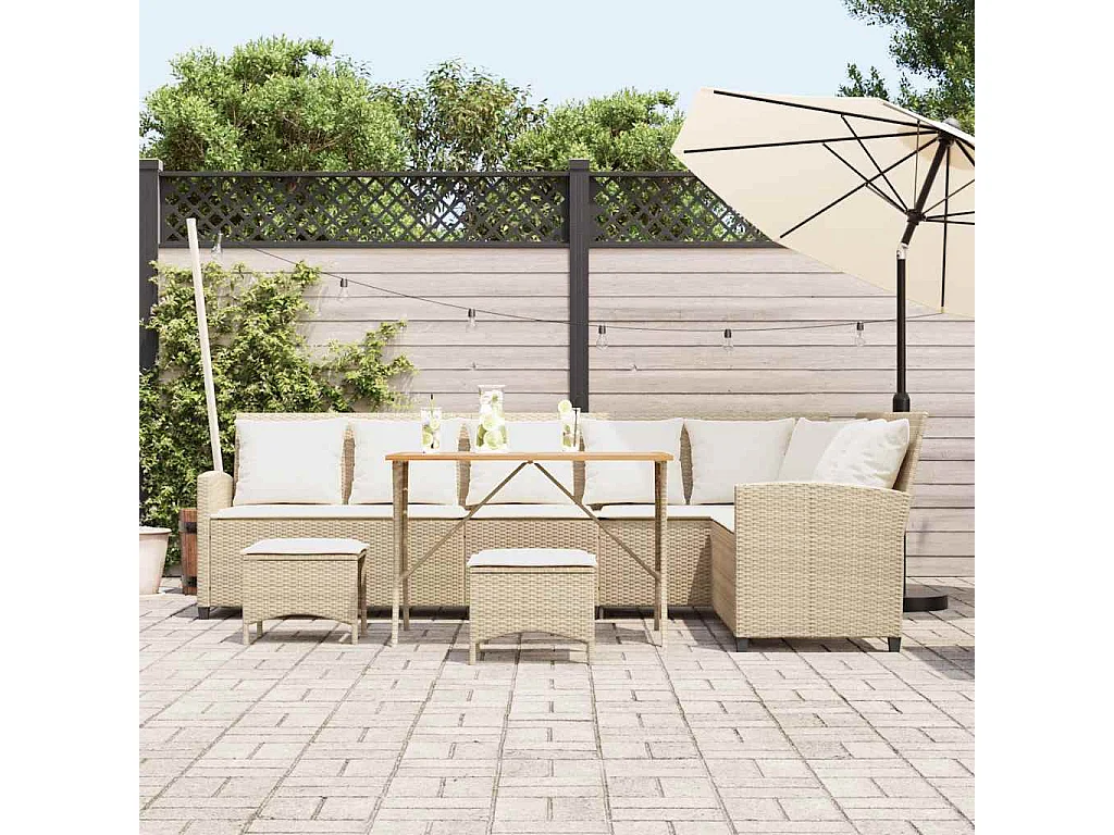Salon de jardin avec coussins forme de L 4 pièces beige polyrotin