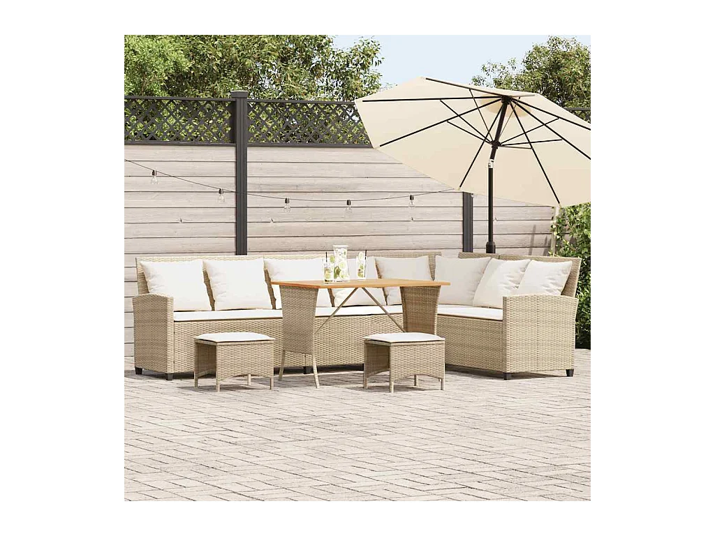 Salon de jardin avec coussins forme de L 4 pièces beige polyrotin