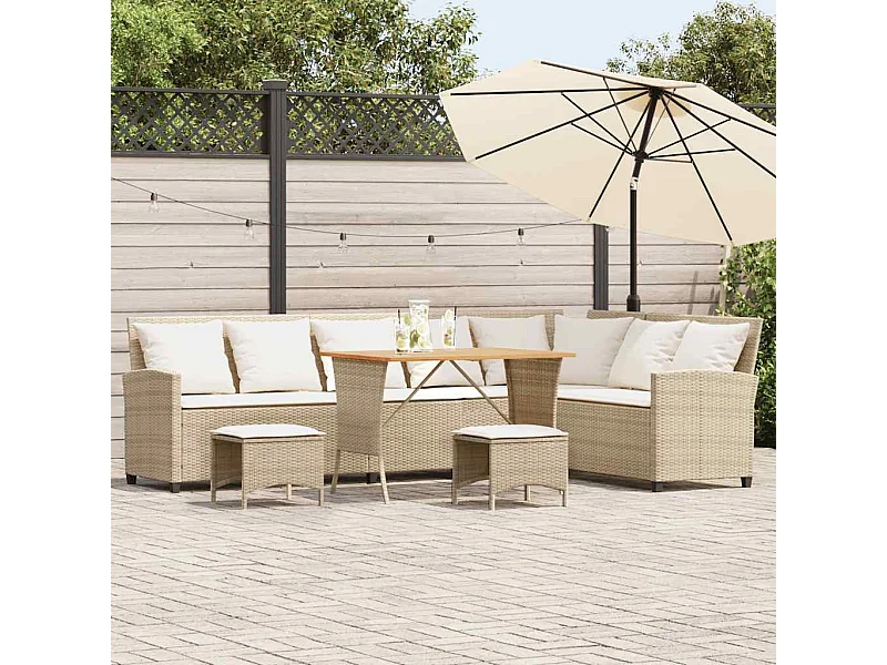 4-delige Tuinbankstel met kussens L-vormig beige poly rattan