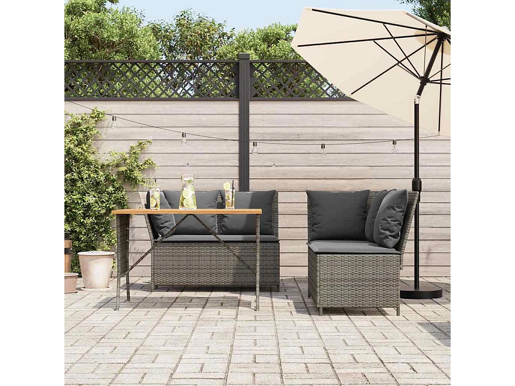 Salon de jardin avec coussins 3 pièces gris résine tressée