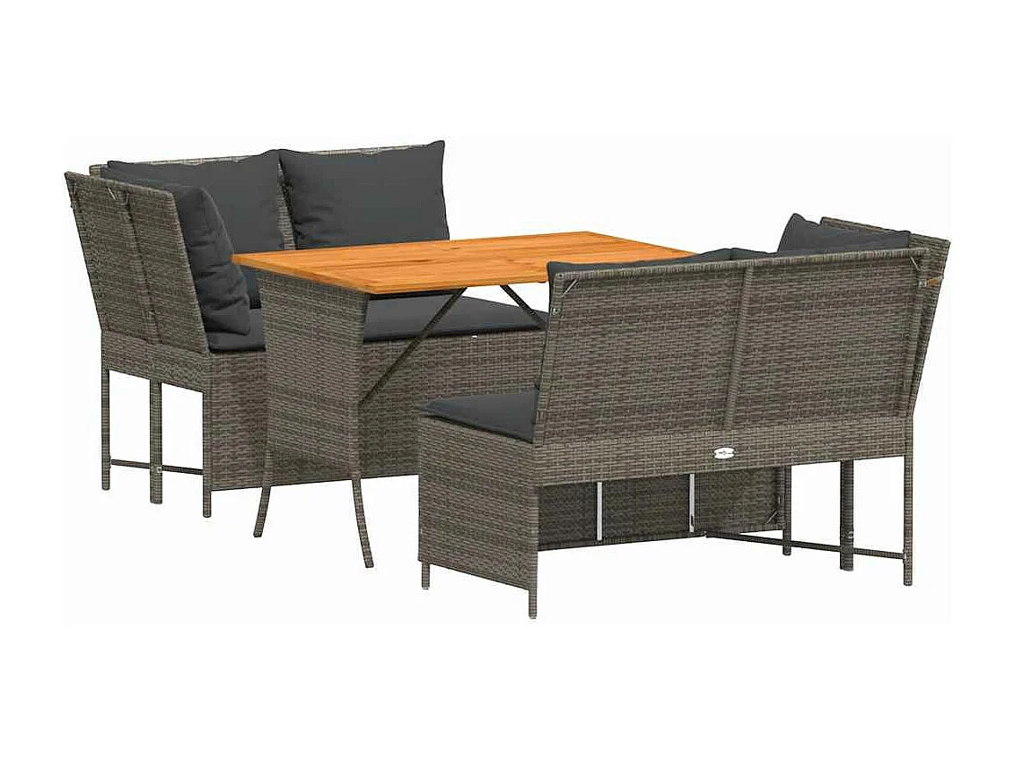 3-delige Loungeset met kussens poly rattan grijs