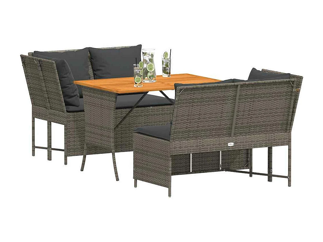 3-delige Loungeset met kussens poly rattan grijs