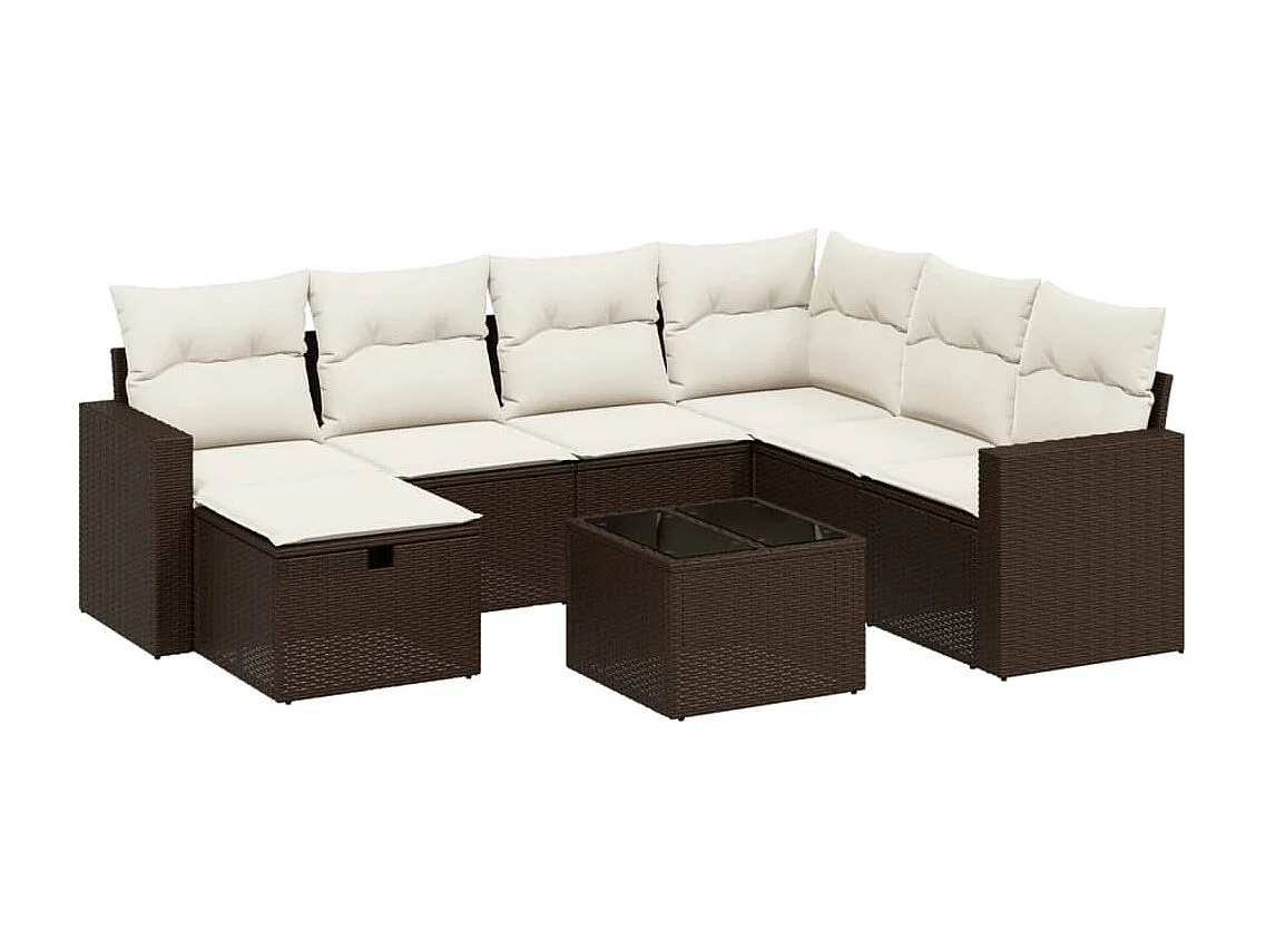 8 peças conjunto sofás de jardim com almofadões vime PE castanho