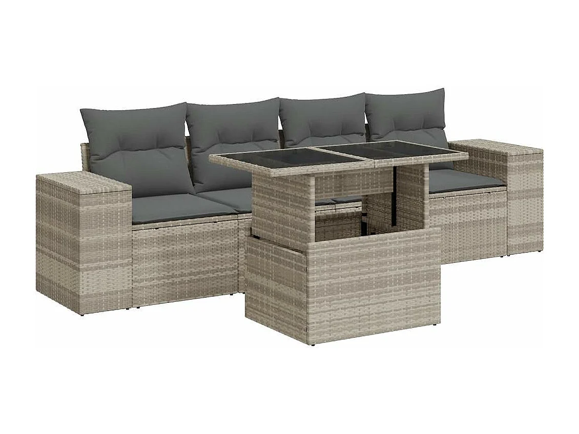 Set de sofás jardín y cojines 5 piezas ratán sintético gris claro