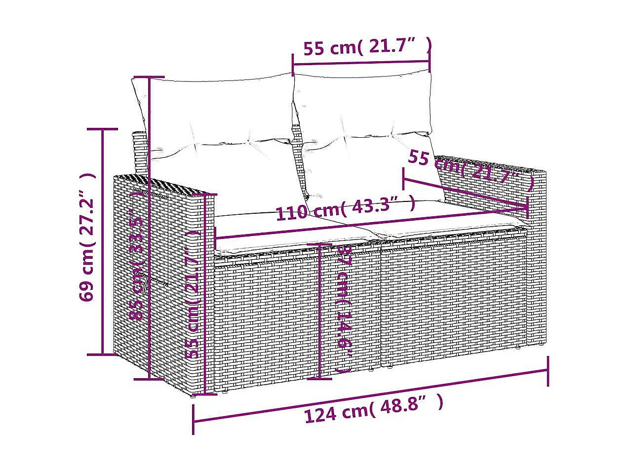 Salon de jardin 9 pièces avec coussins gris clair résine tressée