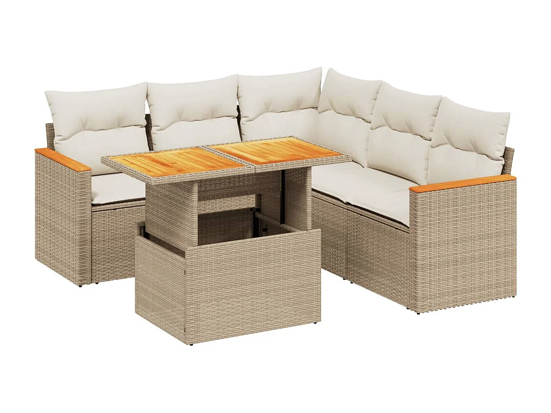 Salon de jardin avec coussins 6 pièces beige résine tressée