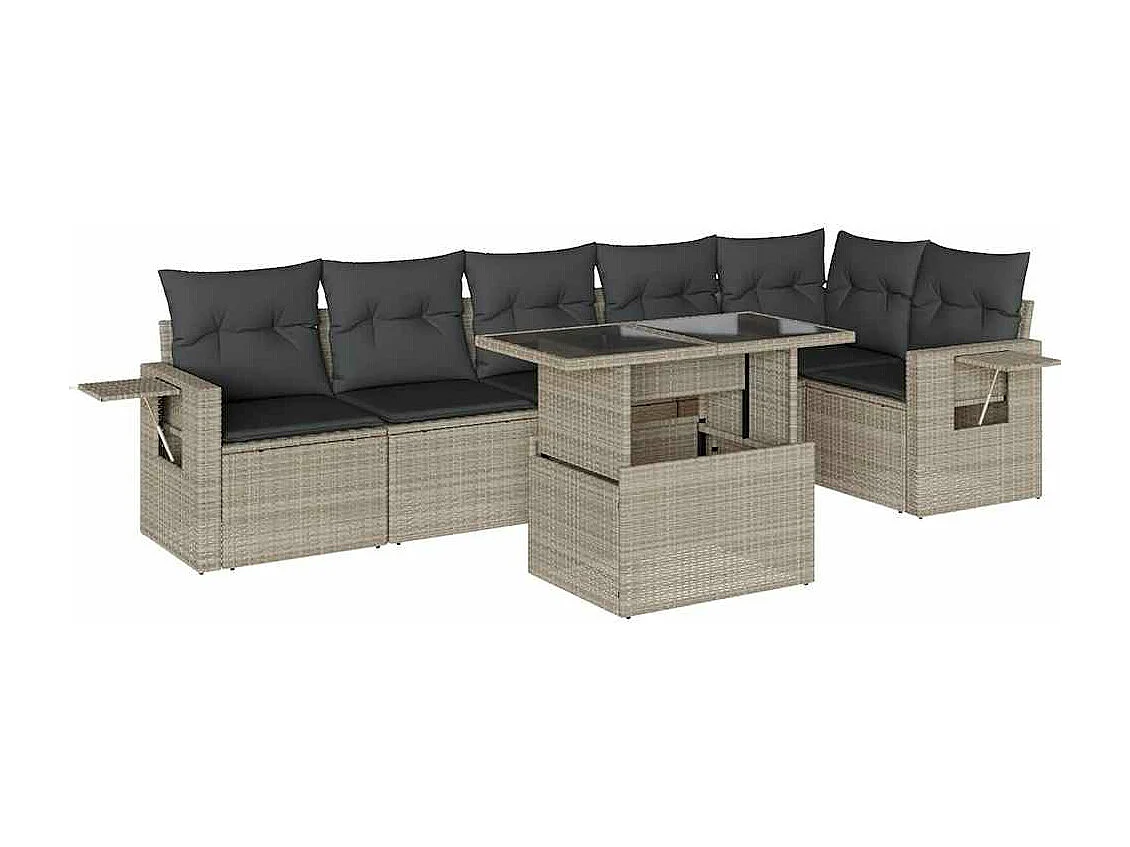 Salon de jardin avec coussins 7 pièces gris clair résine tressée