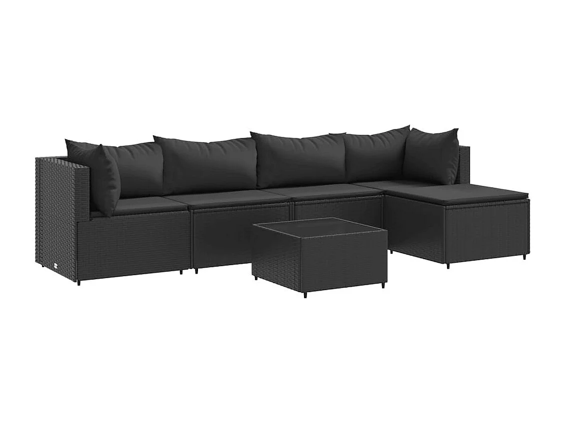 Salon de jardin 6 pièces avec coussins Noir Résine tressée