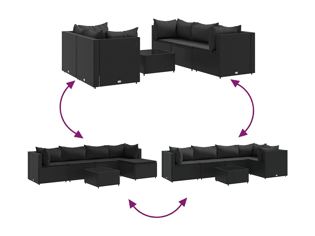 Salon de jardin 6 pièces avec coussins Noir Résine tressée