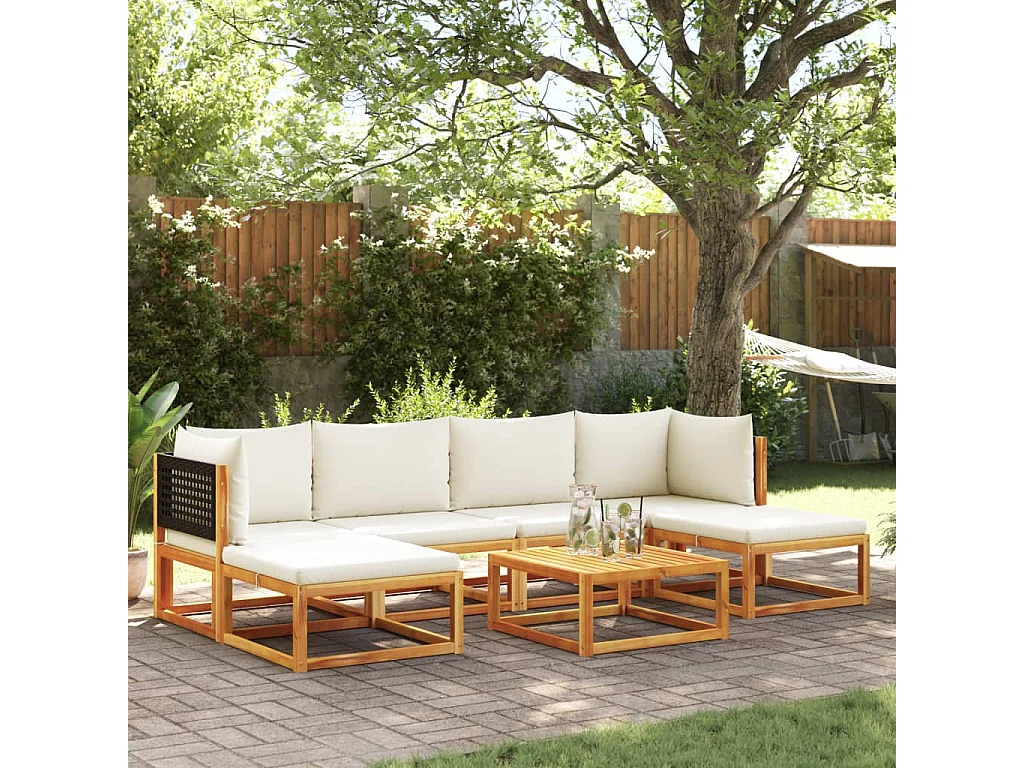 Salon de jardin avec coussins 7 pièces bois massif d'acacia