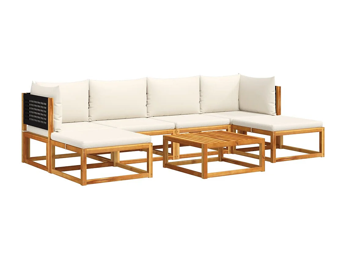 Salon de jardin avec coussins 7 pièces bois massif d'acacia