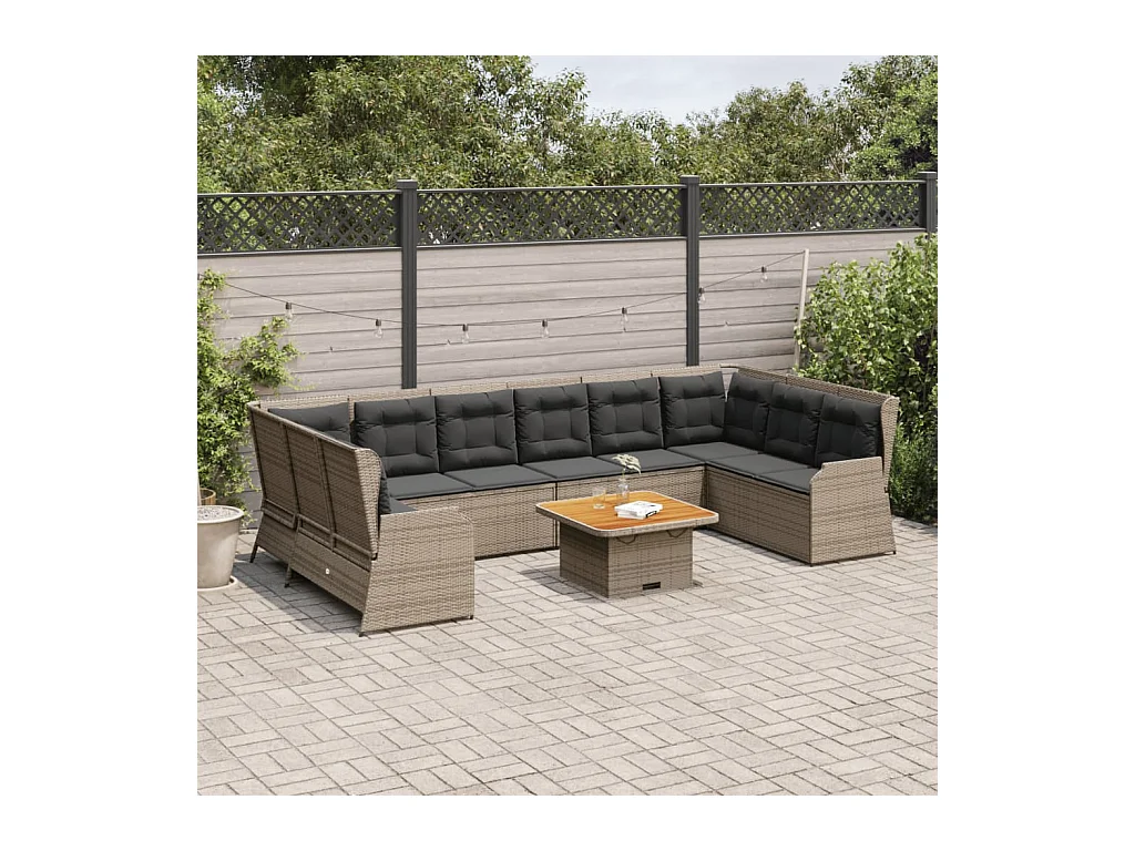 Salon de jardin 7 pièces avec coussins Gris Résine tressée