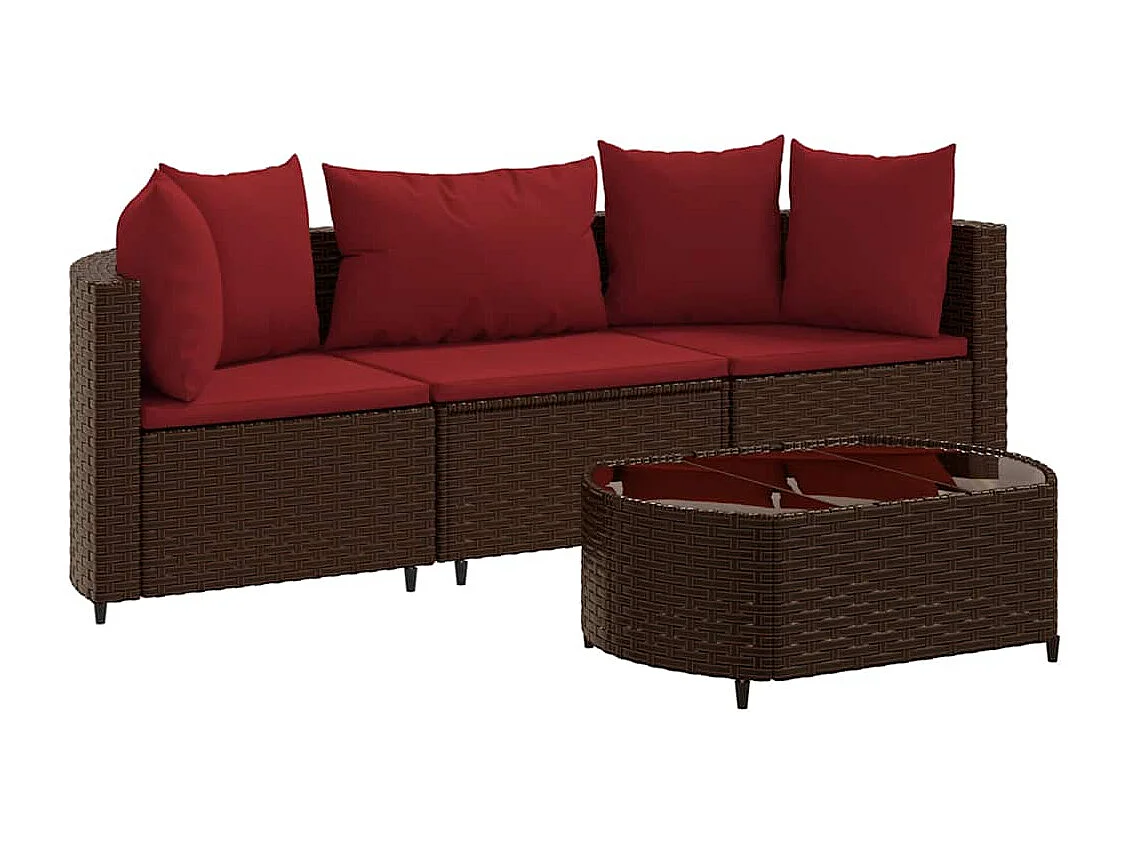 Set de sofás de jardín 4 piezas y cojines ratán sintético marrón