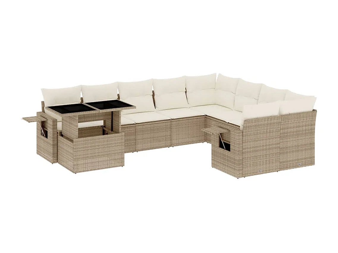 10-delige Loungeset met kussens poly rattan beige