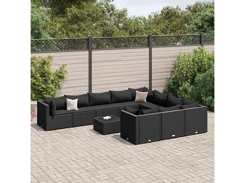 11 peças conjunto sofás de jardim com almofadões vime PE preto