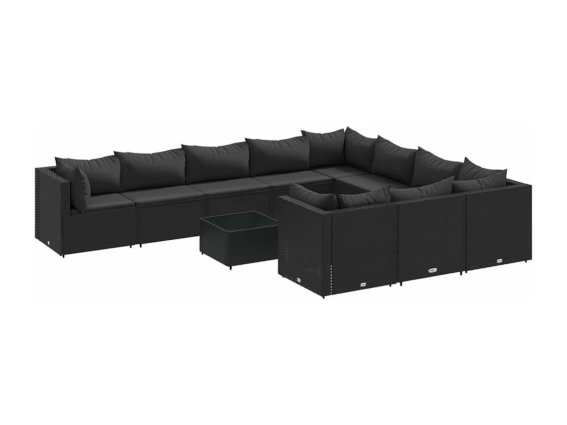 11 peças conjunto sofás de jardim com almofadões vime PE preto