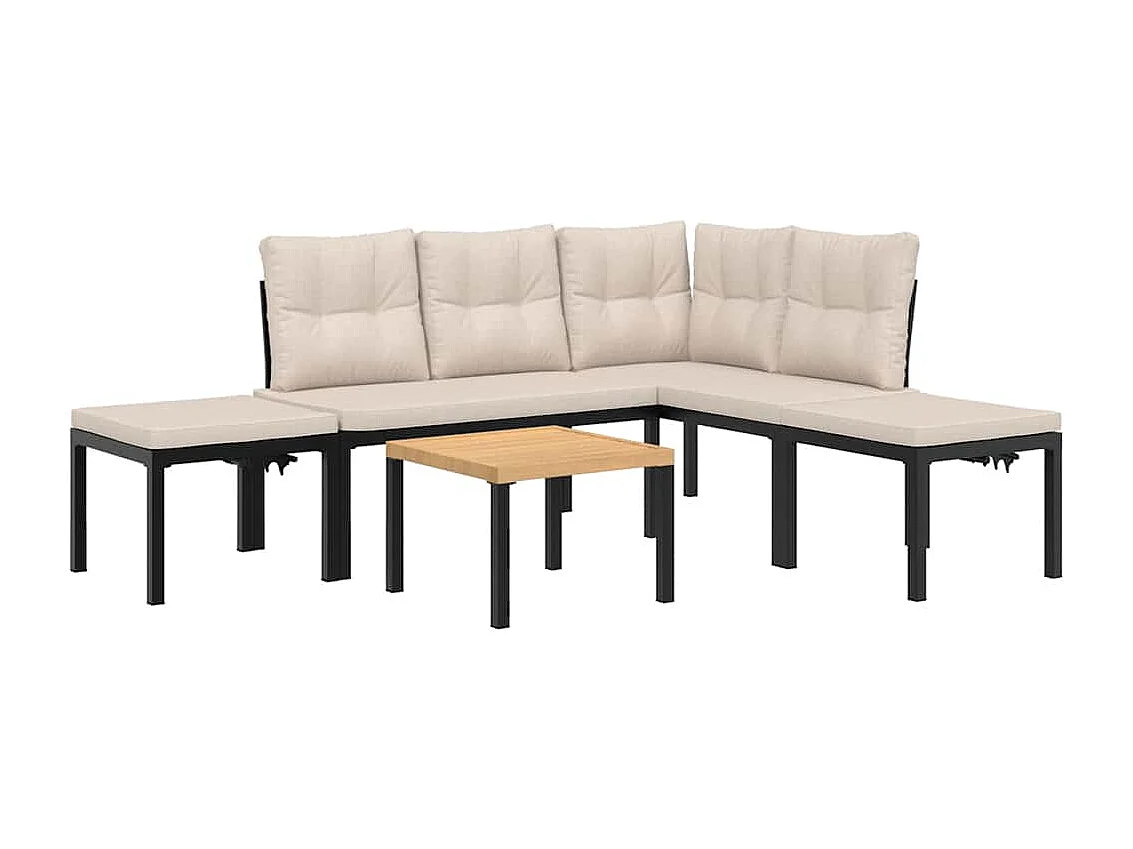 Salon de jardin avec coussins 5 pièces noir acier enduit de poudre