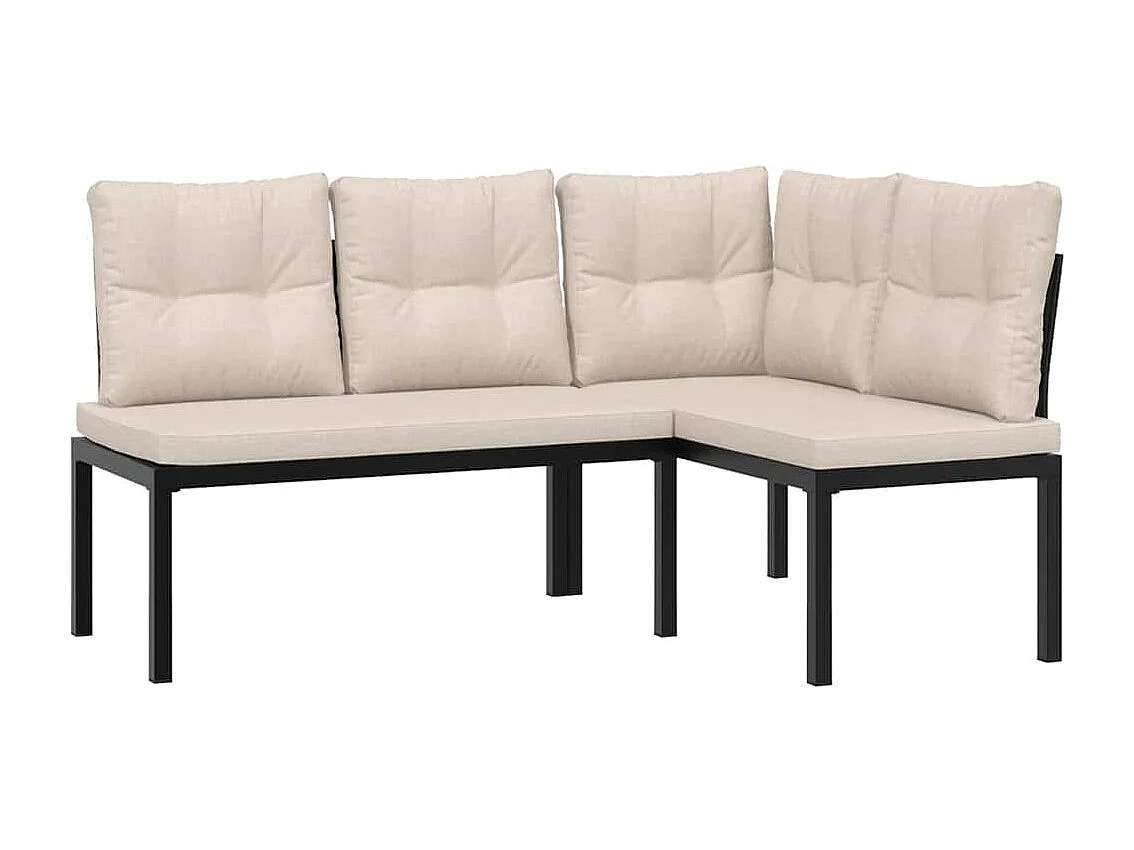 Salon de jardin avec coussins 5 pièces noir acier enduit de poudre