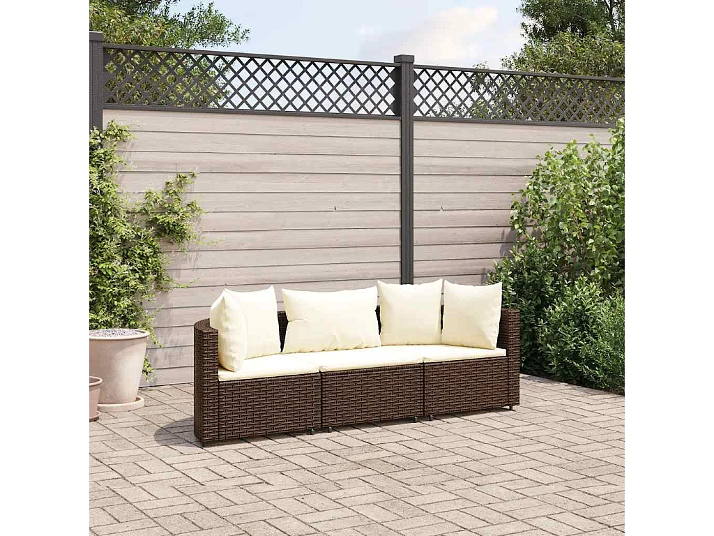 3-delige Loungeset met kussens poly rattan bruin