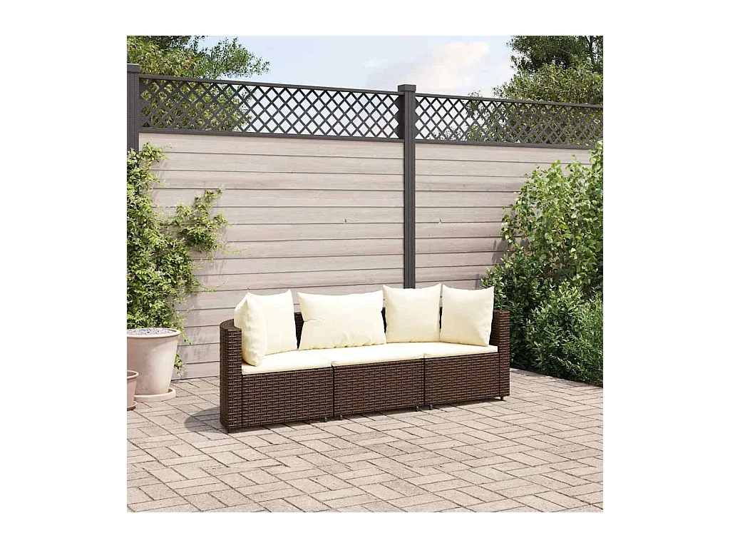Salon de jardin avec coussins 3 pièces marron résine tressée