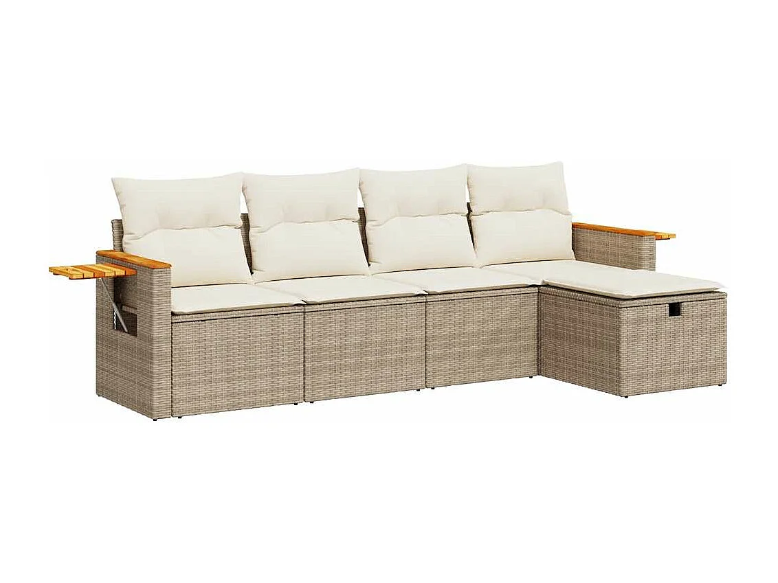 Salon de jardin avec coussins 5 pièces beige résine tressée