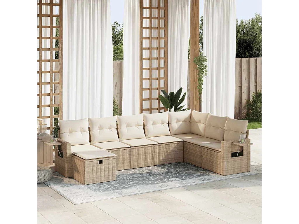 Salon de jardin avec coussins 8 pièces beige résine tressée