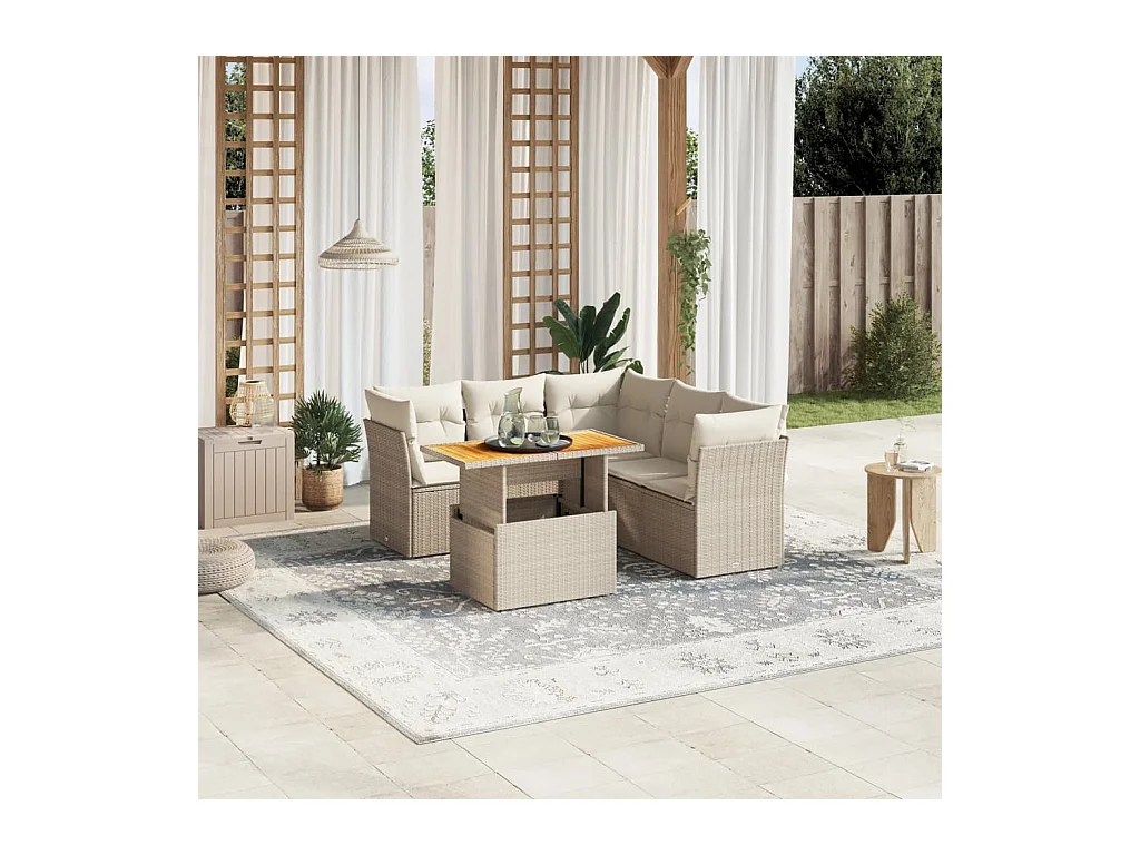 Salon de jardin avec coussins 5 pièces beige résine tressée
