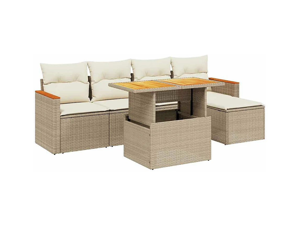 Salon de jardin avec coussins 6 pièces beige résine tressée