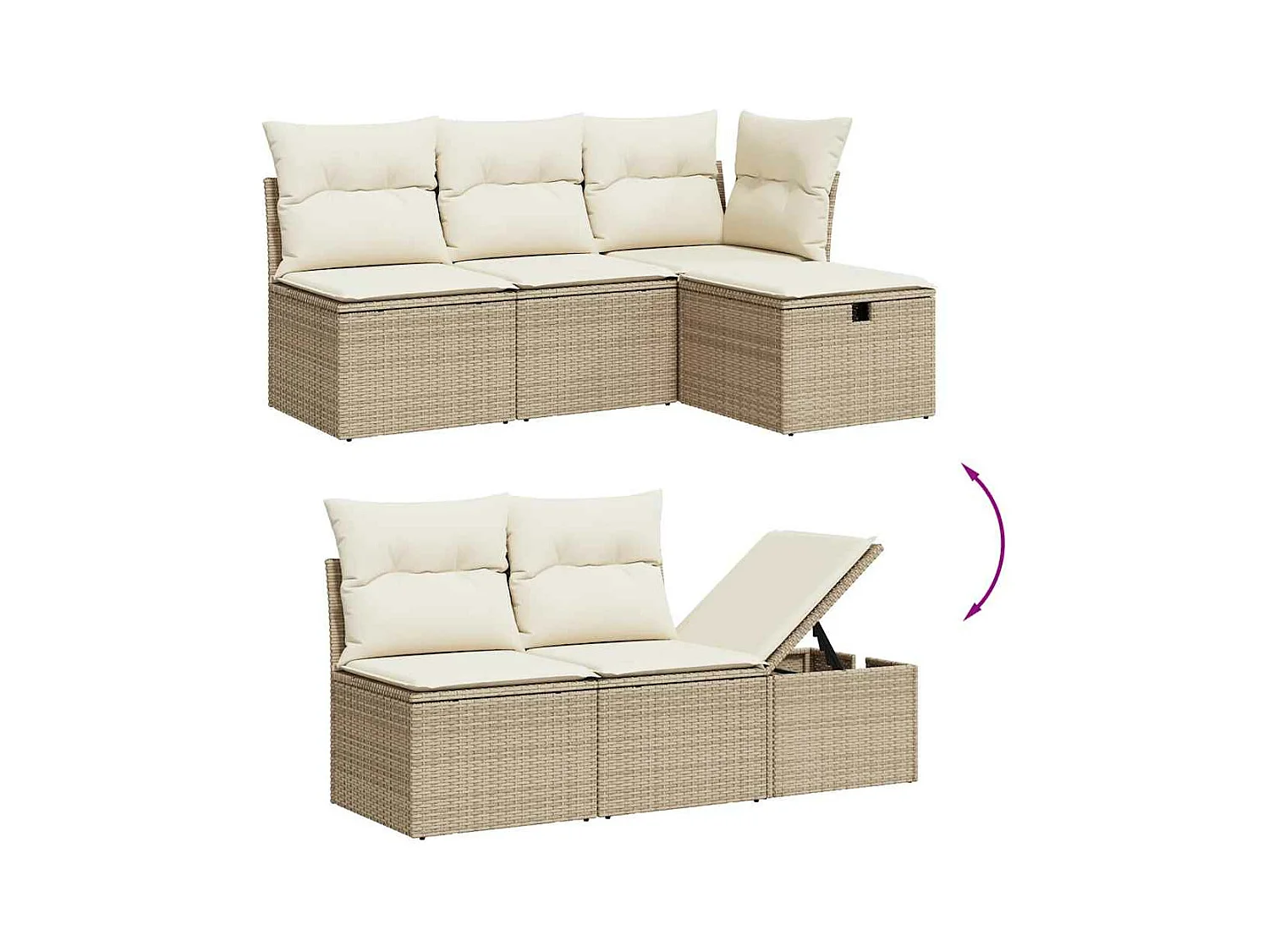 Salon de jardin avec coussins 6 pièces beige résine tressée