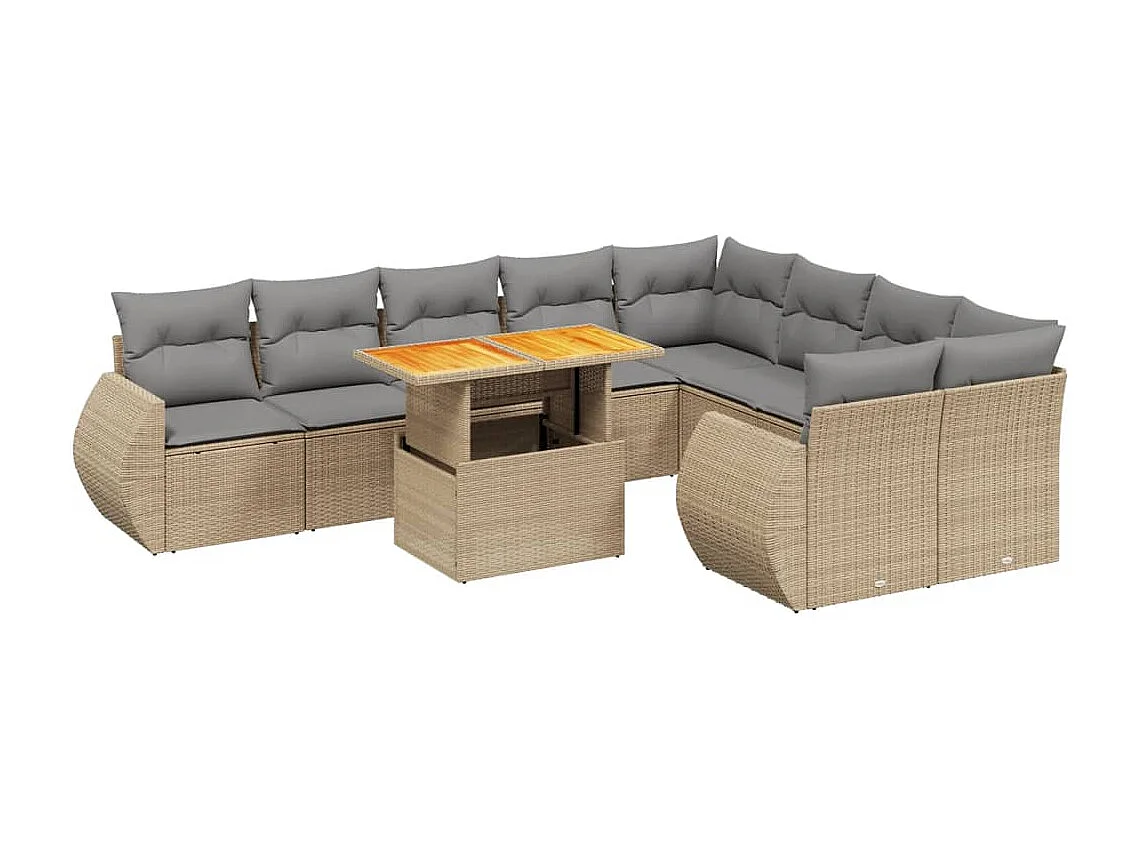 Salon de jardin avec coussins 10 pièces beige résine tressée