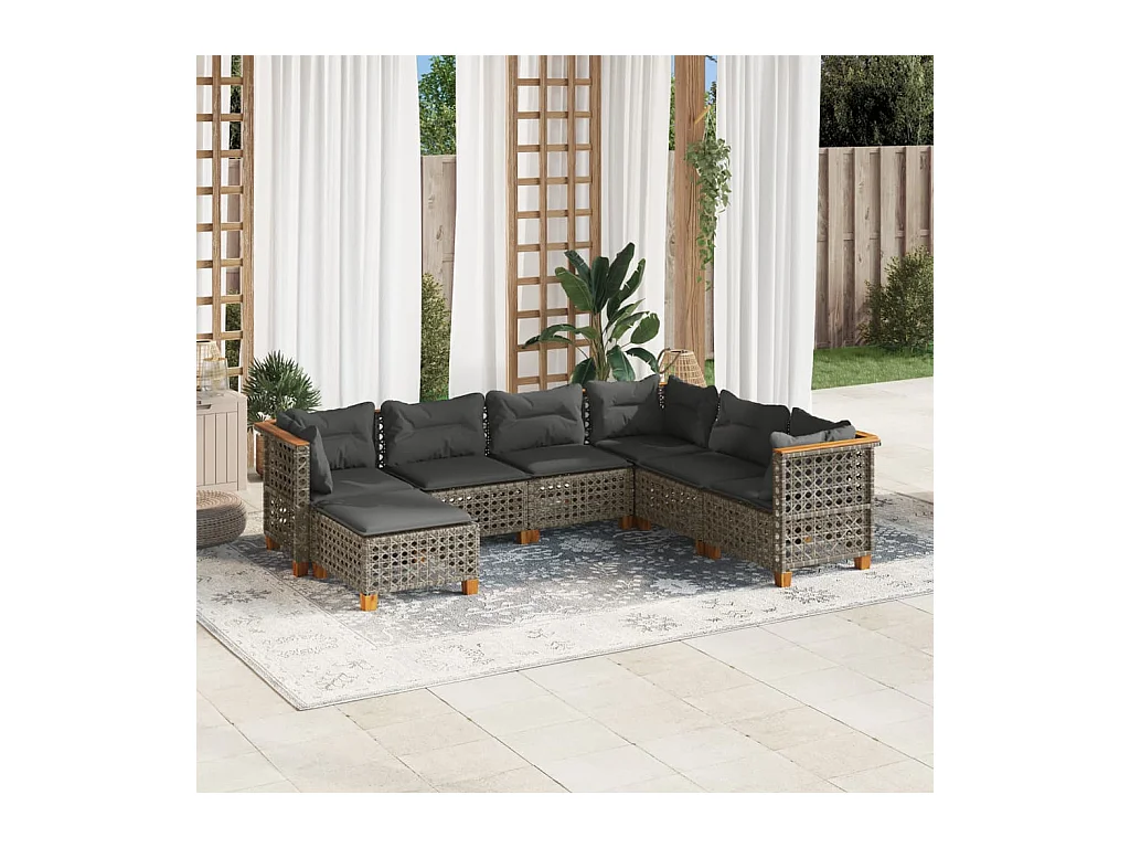 Salon de jardin avec coussins 7 pièces gris résine tressée