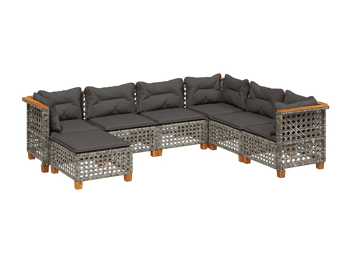 7-delige Loungeset met kussens poly rattan grijs