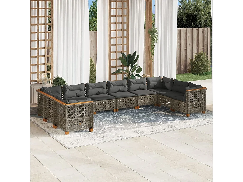Salon de jardin avec coussins 10 pièces gris résine tressée