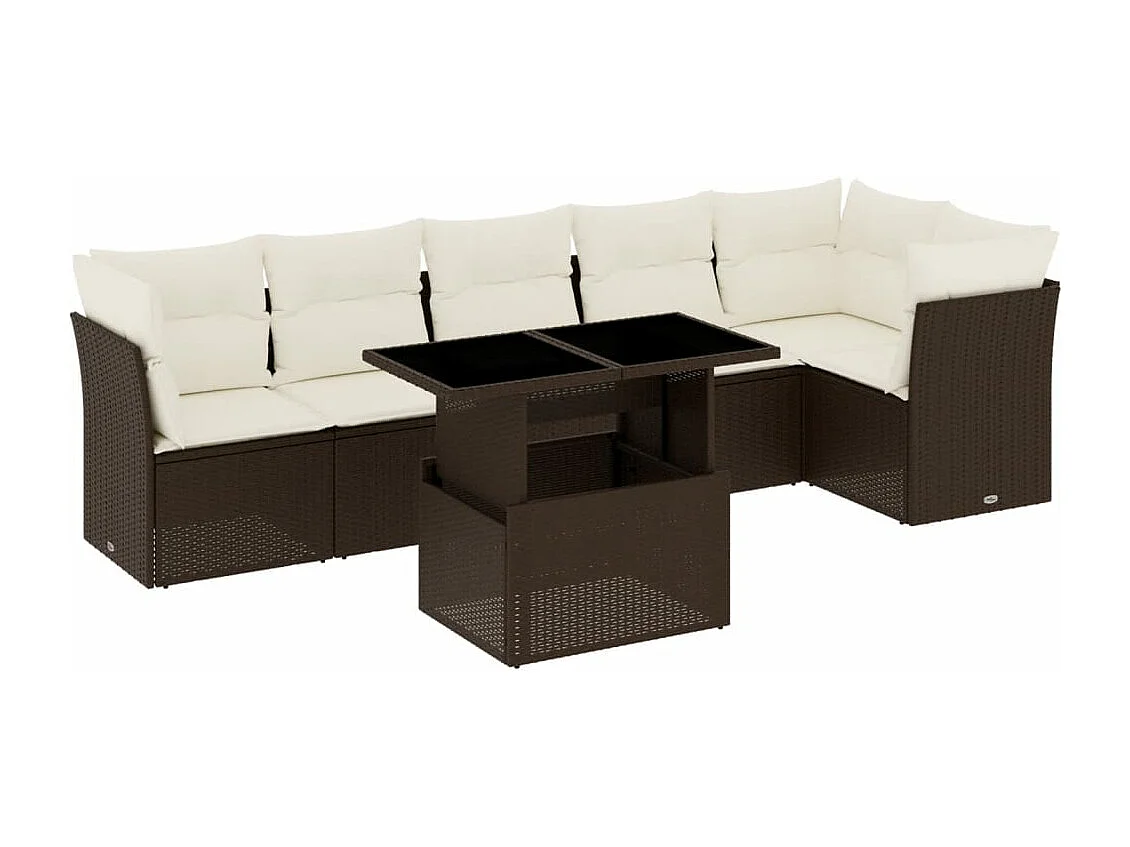 Juego de sofás de jardín 7 piezas con cojines ratán PE marrón