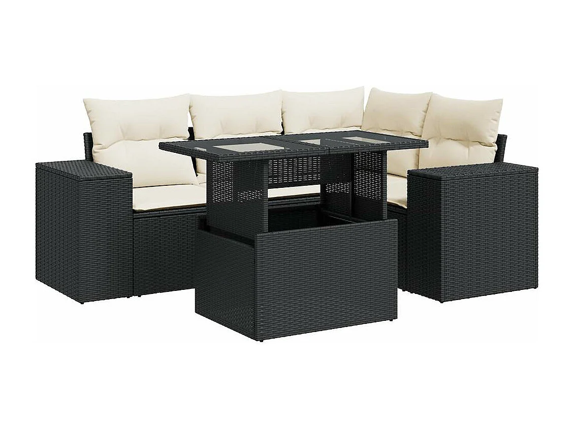 Salon de jardin 5 pièces avec coussins noir résine tressée