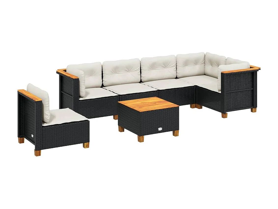 Set de sofás de jardín 7 piezas con cojines ratán sintético negro