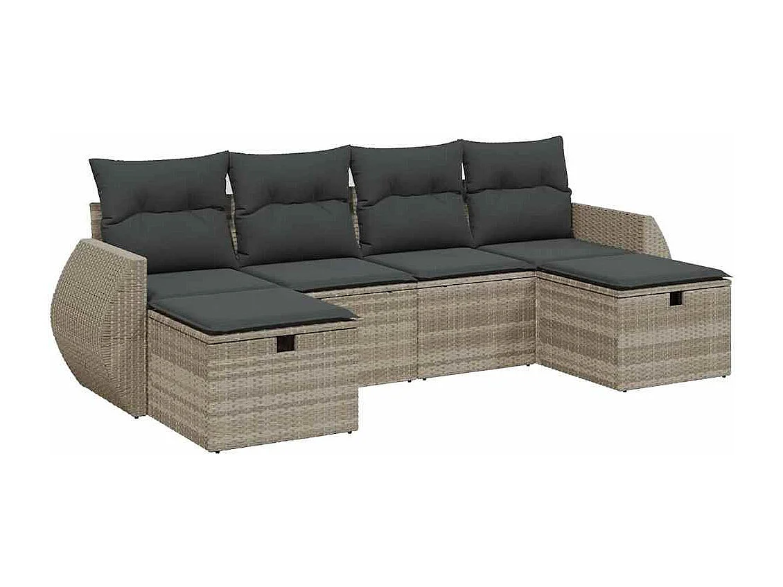 Salon de jardin 6 pièces avec coussins gris clair résine tressée