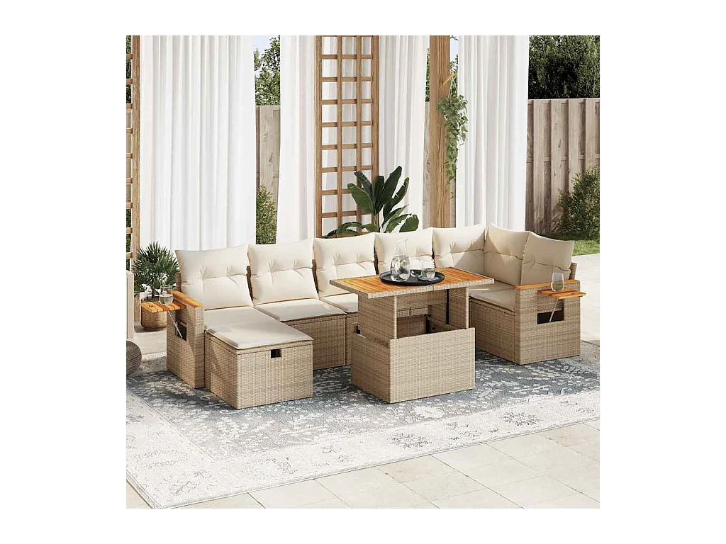 Salon de jardin avec coussins 5 pièces beige résine tressée