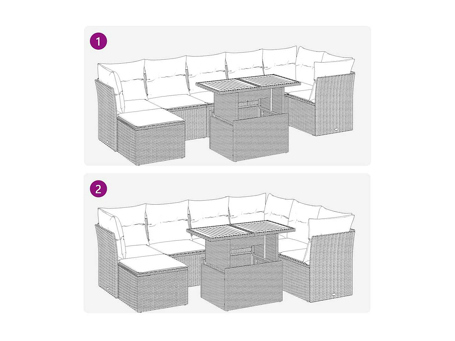 8-delige Loungeset met kussens poly rattan zwart