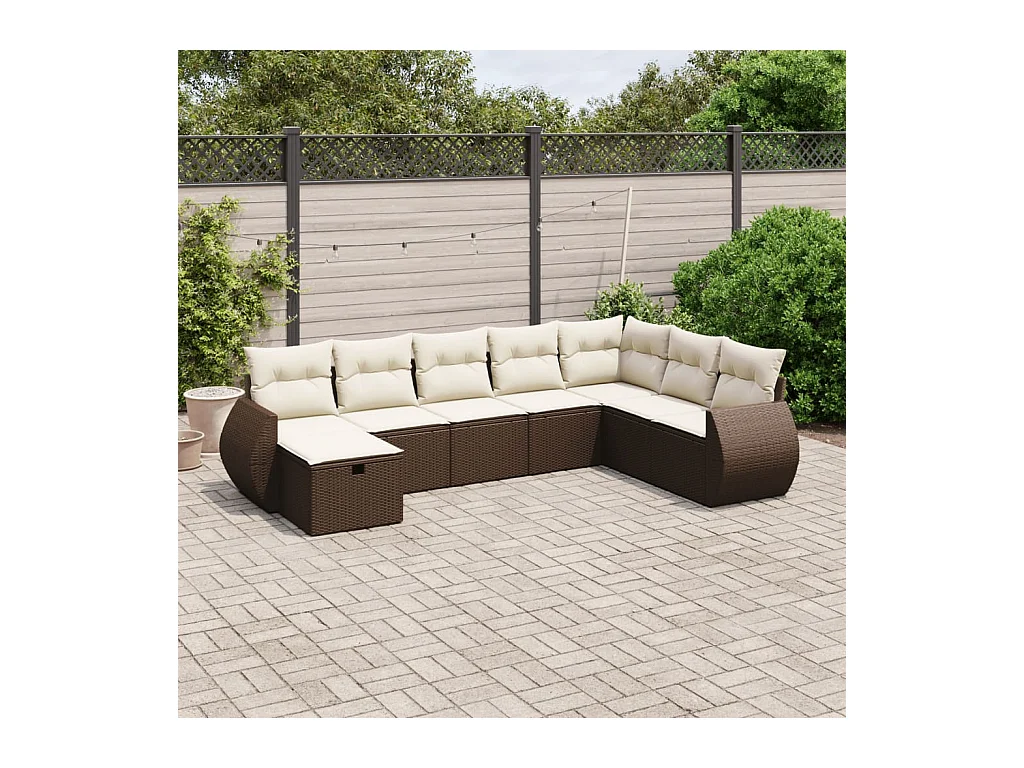 Salon de jardin 8 pièces avec coussins marron résine tressée