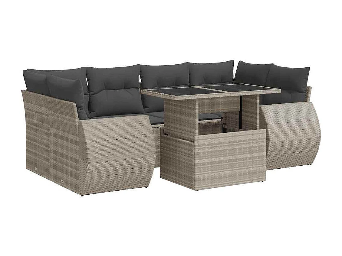 Salon de jardin avec coussins 7 pièces gris clair résine tressée