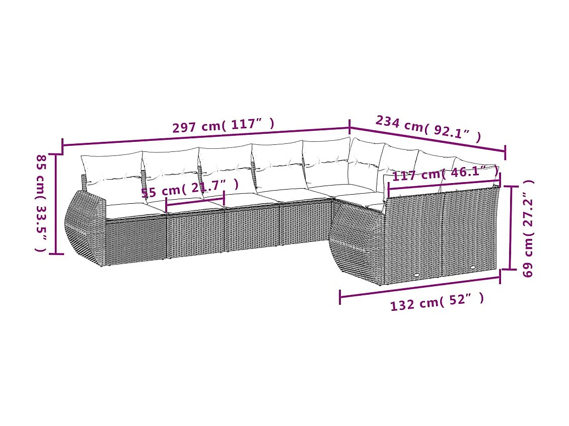 9-delige Loungeset met kussens poly rattan bruin