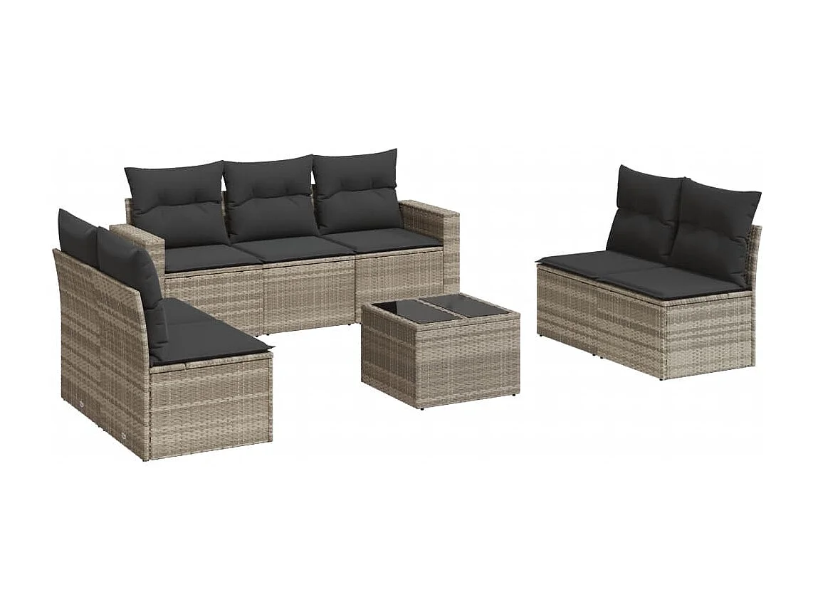 Salon de jardin 8 pièces avec coussins gris clair résine tressée