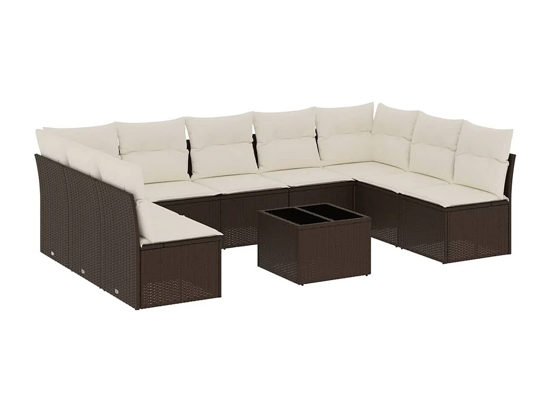 Set de sofás de jardín 10 piezas y cojines ratán sintético marrón
