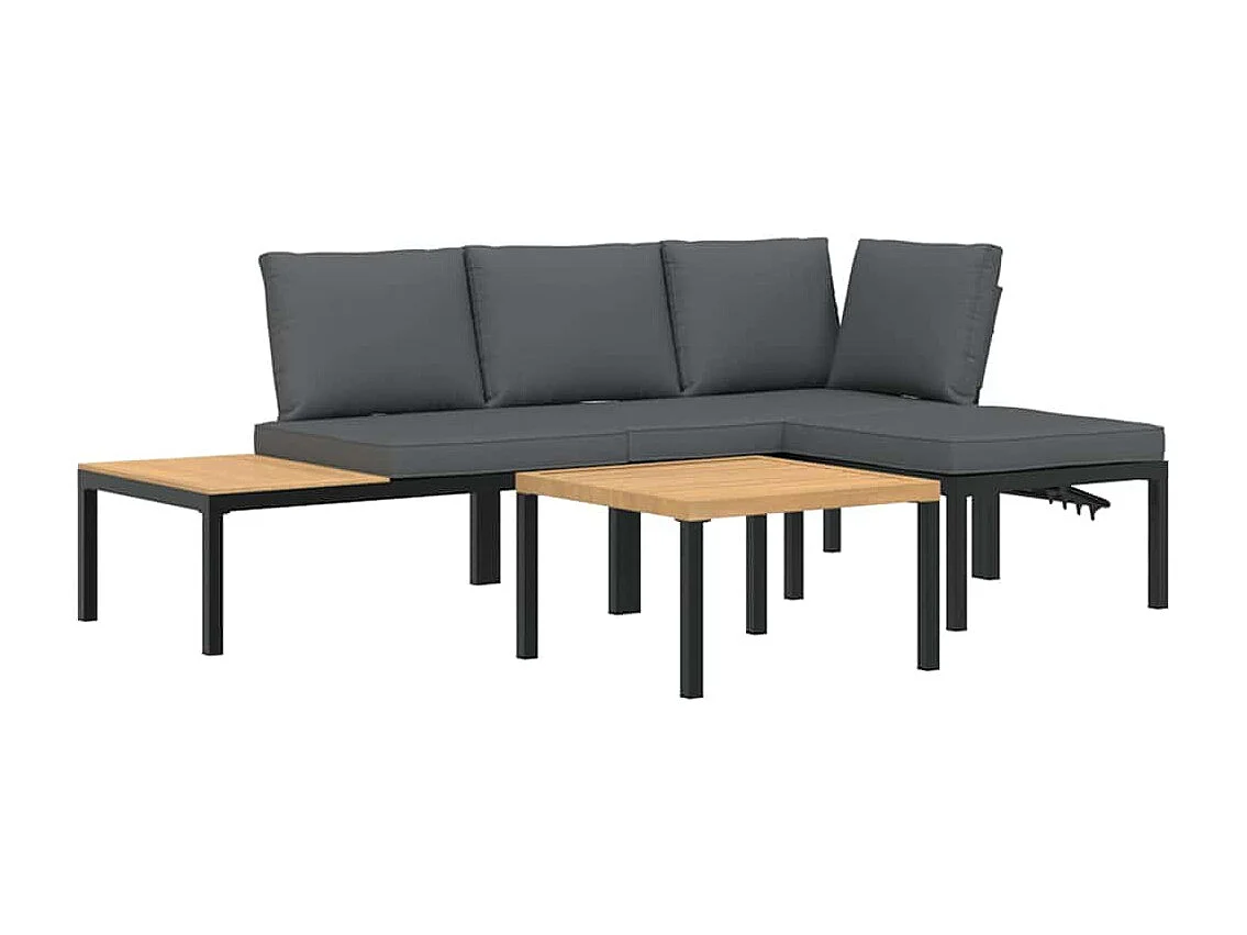 Set de sofás de jardín con cojines 4 piezas aluminio negro