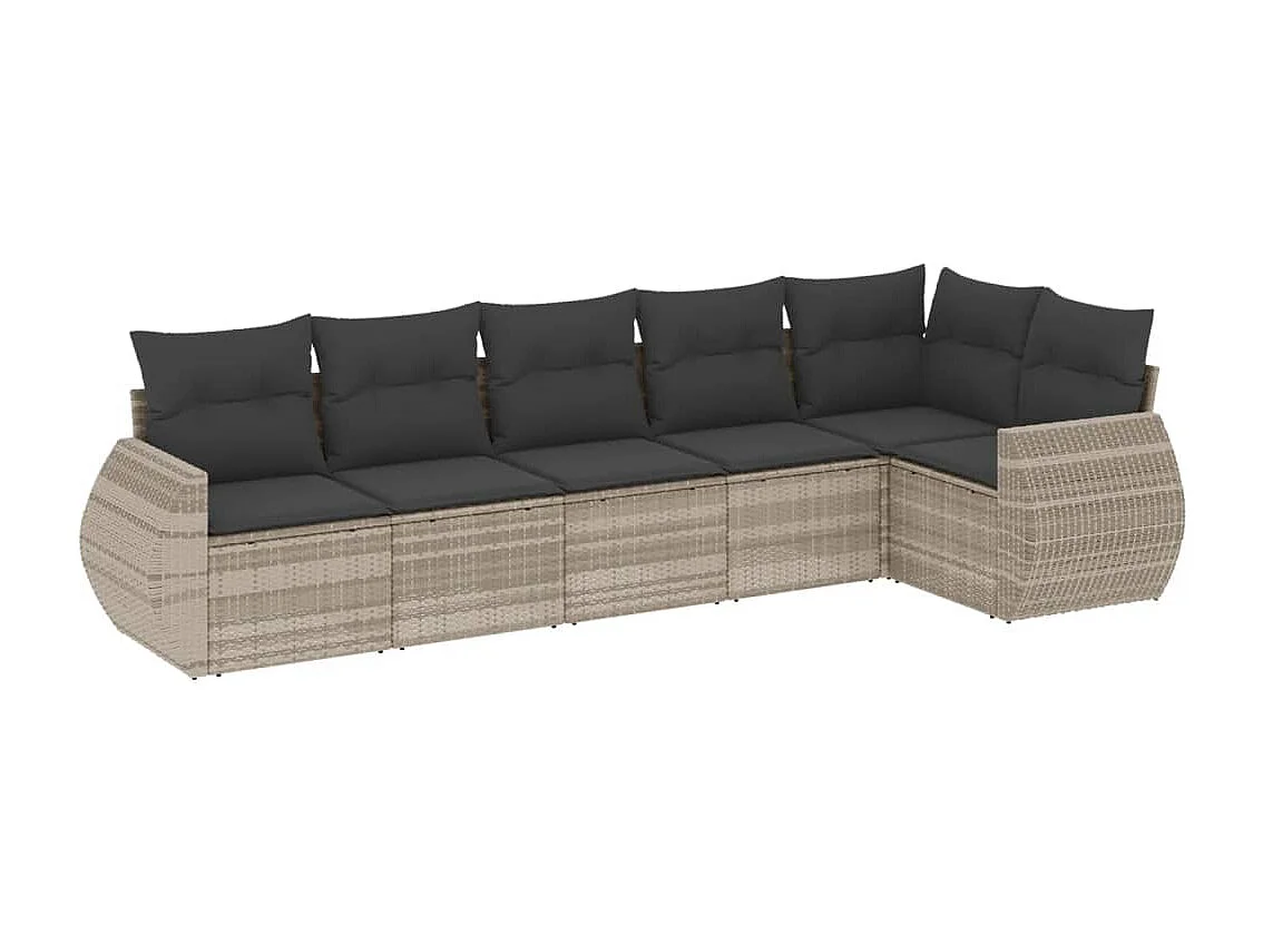 Salon de jardin 6 pièces avec coussins gris clair résine tressée