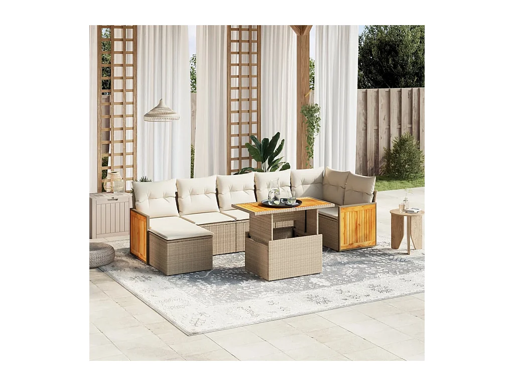 8 peças conjunto de sofás para jardim com almofadões vime PE bege
