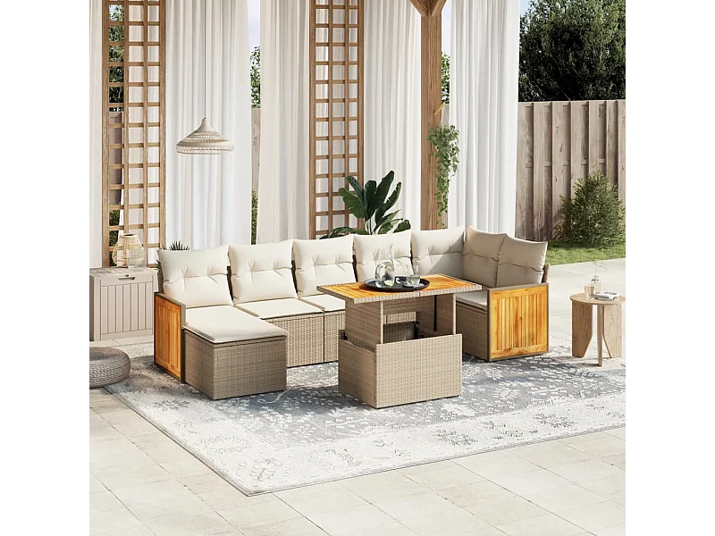 Juego de sofás de jardín con cojines beige 8 piezas ratán PE